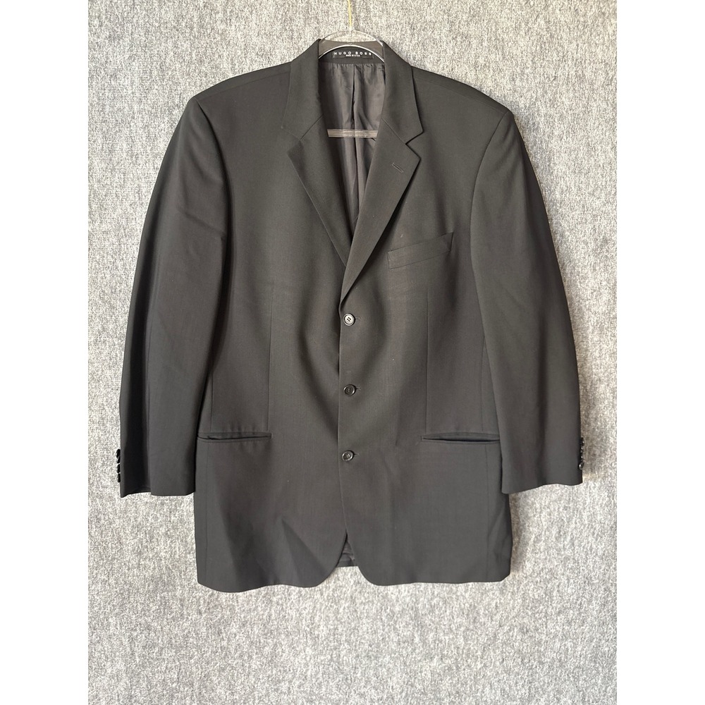 Hugo Boss Mens Black Three Button Blazer Jacket‎ Made in USA Notch Lapel 42R